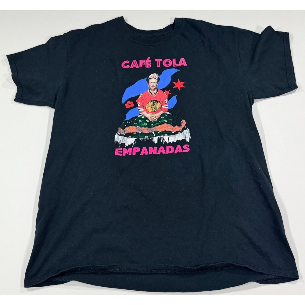 Cafe Tola‎ Empanadas Chicago Frida Kahlo Blackhawks T-Shirt Black Mens Large